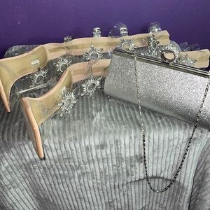 Nude High Heels & Silver Clutch (Size 10)